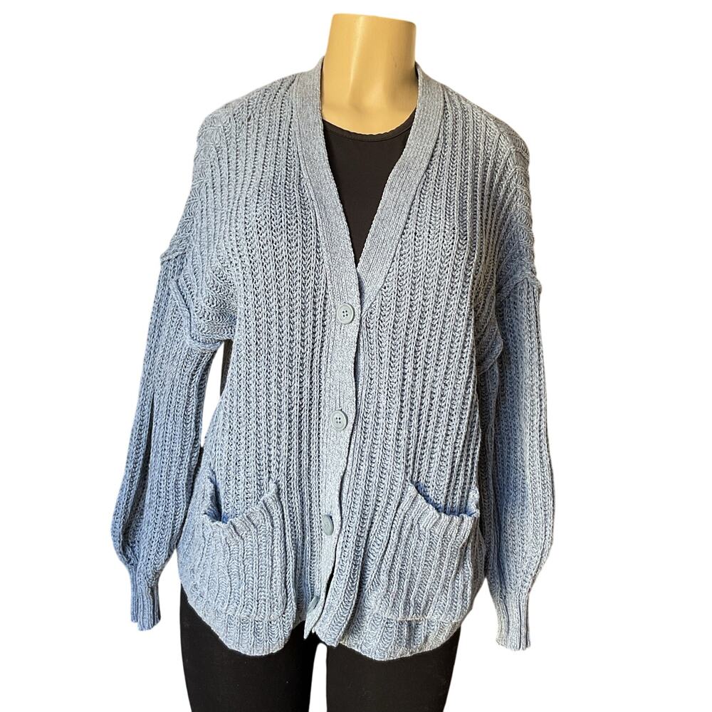 American Eagle Chunky Cardigan Blue Gray Knit  Button Front Sweater Women’s